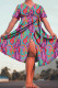 Rose Red Casual Print Frenulum V Neck Short Sleeve Dress