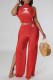 Red Sexy Street Print Bandage Backless Halter Sleeveless Two Pieces