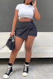 Black Casual Solid Patchwork Regular High Waist Conventional Patchwork Bottoms