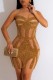 Gold Sexy Patchwork See-through O Neck Sleeveless Dress Dresses