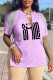Light Pink Casual Print Tassel Patchwork V Neck T-Shirts