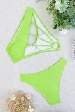 Green Sexy Solid Hollowed Out Backless Swimwears (With Paddings)