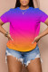 Blue Purple Casual Daily Print Basic O Neck T-Shirts