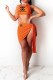 Orange Sexy Print Bandage Letter O Neck Sleeveless Two Pieces