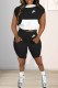 Black Casual Street Print Patchwork Letter Hooded Collar Sleeveless Two Pieces