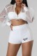 White Sexy Letter Print Patchwork See-through Zipper Collar Long Sleeve Two Pieces