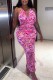 Pink Sexy Casual Print Backless V Neck Long Dress Dresses