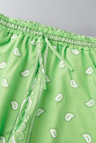 Fluorescent Green Casual Sportswear Print Patchwork Zipper Collar Long Sleeve Two Pieces
