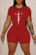 Red Casual Print Patchwork O Neck Short Sleeve Two Pieces