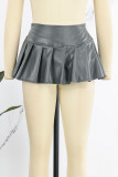 Red Sexy Street Solid Patchwork Fold High Waist Type A Solid Color Bottoms