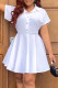 White Casual Solid Patchwork Turndown Collar Short Sleeve Dress