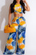 Blue Sexy Casual Print Frenulum Backless Spaghetti Strap Sleeveless Two Pieces