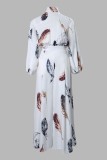 White Casual Print Patchwork Turtleneck Regular Jumpsuits