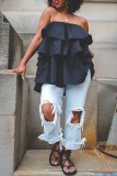 Rose Red Sexy Casual Solid Patchwork Backless Strapless Tops