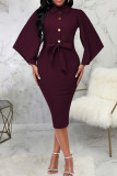 Blue Casual Elegant Solid Patchwork Slit Turndown Collar One Step Skirt Dresses