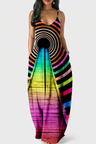 Colour Sexy Print Patchwork Spaghetti Strap Sling Dress Dresses