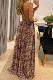 Brown Casual Sweet Print Polka Dot Patchwork Backless Halter Straight Dresses