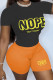 Orange Casual Print Patchwork O Neck Plus Size Two Pieces