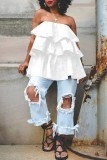 Rose Red Sexy Casual Solid Patchwork Backless Strapless Tops