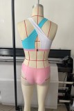 Pink Sexy Patchwork Backless Contrast Swimwears (With Paddings)