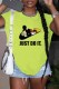 Light Green Casual Street Character Print Slit Letter O Neck T-Shirts