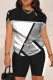 Black Gray Casual Street Print Patchwork O Neck Short Sleeve Two Pieces