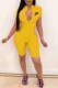 Yellow Casual Print Letter Zipper Collar Rompers