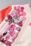 Red White Casual Print Patchwork O Neck Outerwear