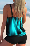 Blue Sexy Print Backless Swimwears (With Paddings)