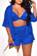 Blue Casual Solid Patchwork Half Sleeve Three Piece Set