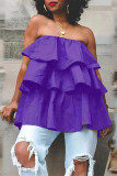 Rose Red Sexy Casual Solid Patchwork Backless Strapless Tops