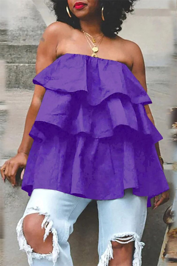 Purple Sexy Casual Solid Patchwork Backless Strapless Tops