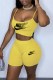 Yellow Casual Street Print Letter Spaghetti Strap Sleeveless Two Pieces