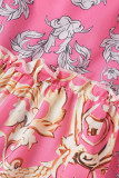 Red Casual Print Patchwork Buckle Turndown Collar Shirt Dress Dresses