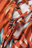 Brown Sexy Print Patchwork Slit Halter Printed Dress Dresses