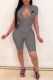 Grey Casual Print Letter Zipper Collar Rompers