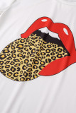 Leopard Print Casual Print Camouflage Print Patchwork O Neck Short Sleeve Two Pieces