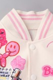 Red White Casual Print Patchwork O Neck Outerwear