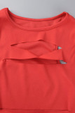 Red Sexy Solid Hollowed Out Patchwork O Neck Sleeveless Two Pieces