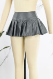 Red Sexy Street Solid Patchwork Fold High Waist Type A Solid Color Bottoms