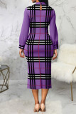 Blue Casual Elegant Print Patchwork O Neck One Step Skirt Dresses