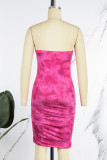 Rose Red Sexy Solid Patchwork Strapless Pencil Skirt Dresses