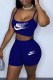 Royal Blue Casual Street Print Letter Spaghetti Strap Sleeveless Two Pieces