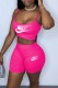Rose Red Casual Street Print Letter Spaghetti Strap Sleeveless Two Pieces