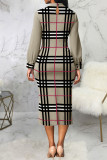 Blue Casual Elegant Print Patchwork O Neck One Step Skirt Dresses