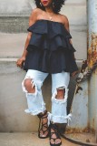 Rose Red Sexy Casual Solid Patchwork Backless Strapless Tops