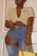 Apricot Sexy Street Print Bandage Patchwork Cardigan Collar T-Shirts