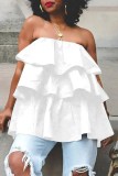 Rose Red Sexy Casual Solid Patchwork Backless Strapless Tops
