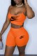 Orange Casual Street Print Letter Spaghetti Strap Sleeveless Two Pieces