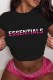Black Casual Print Letter O Neck T-Shirts
